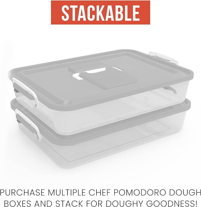 Chef Pomodoro Pizza Dough Proofing Box, 14 x 11-Inch, Pizza Dough Container, Fits 4-6 Dough Balls, Household Pizza Dough Tray With Convenient Carry Handle (Grey)