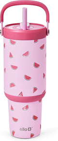 Ello Oasis Go+ 32oz Tumbler with Top Handle and Retracting Straw | Reusable Insulated Stainless Steel Cup, 100% Leakproof Water Bottle, 24 Hours Cold, Cup Holder Friendly For Travel | One In a Melon