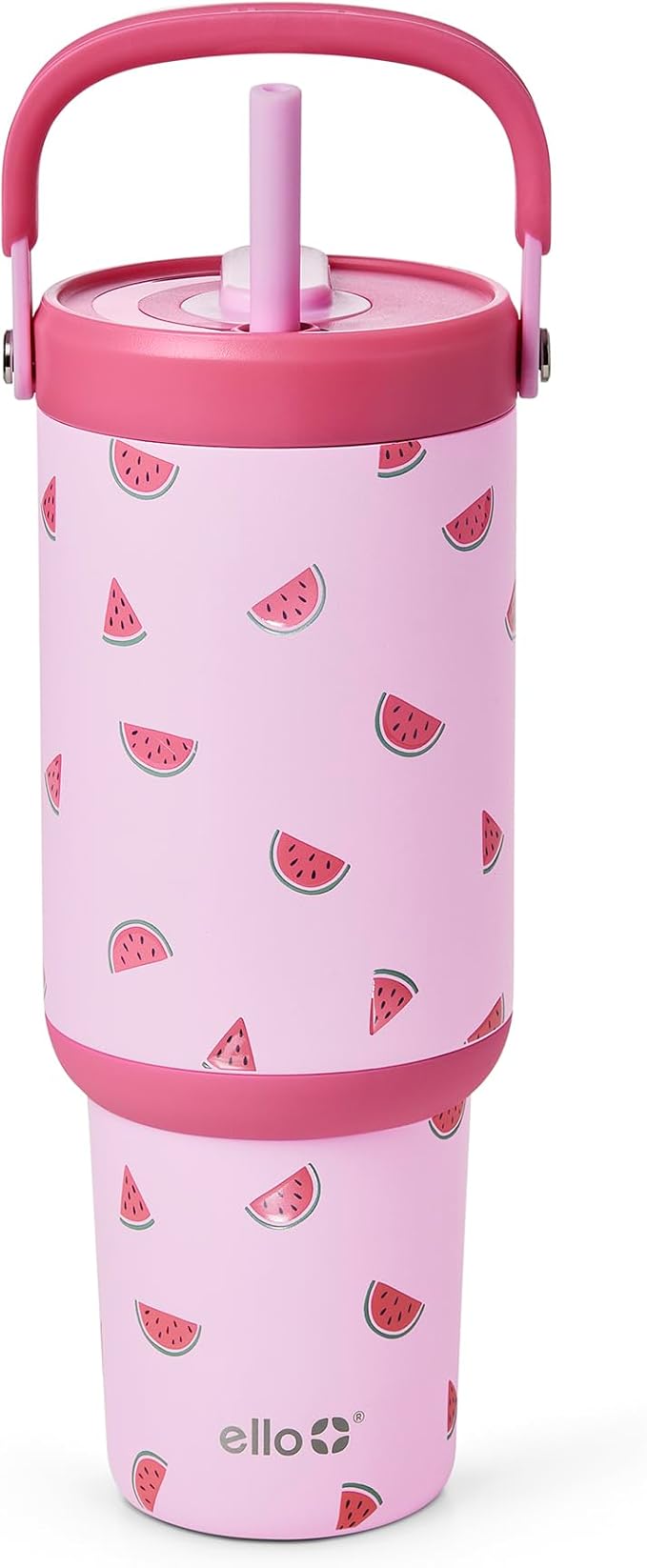 Ello Oasis Go+ 32oz Tumbler with Top Handle and Retracting Straw | Reusable Insulated Stainless Steel Cup, 100% Leakproof Water Bottle, 24 Hours Cold, Cup Holder Friendly For Travel | One In a Melon
