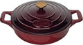 La Cuisine Enameled Cast Iron Braiser Shallow Dutch Oven Braising Sauté Pan 3.75 QT 11" Dia. Internal Matt Black Enamel Coating, Cranberry, Golden Lid Knob, Oven Safe, Induction Cooktop Compatible