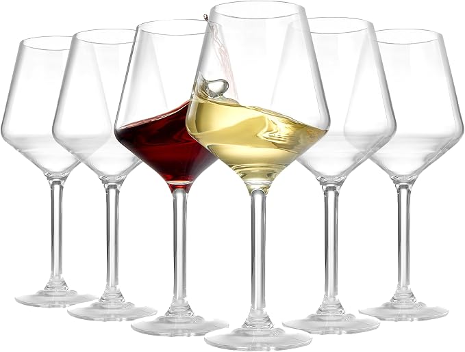 Unbreakable European Style Plastic Crystal, Stemmed Wine Glasses | Set of 6 | Acrylic Tritan Drinkware, Unbreakable Clear Color Shatterproof BPA-free, Reusable, Floating Pool & Indoor & Outdoor, 18oz
