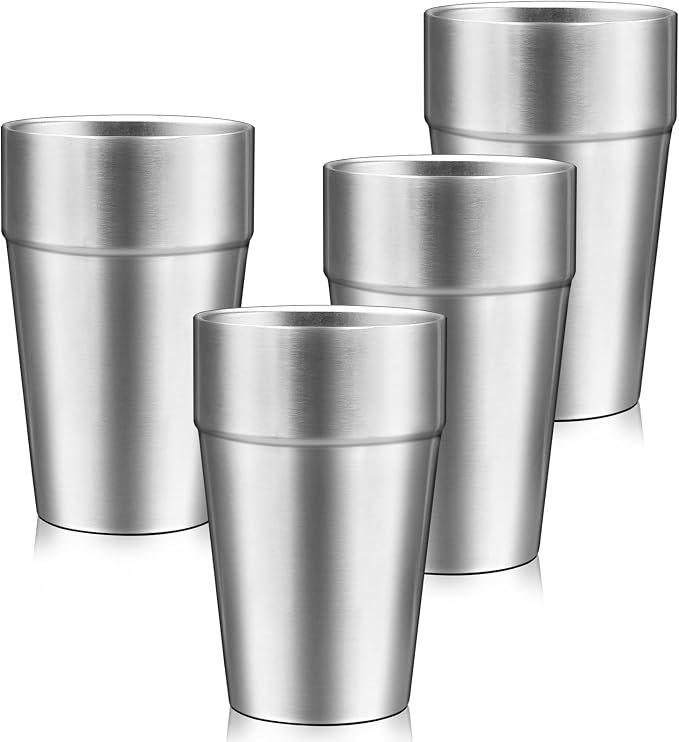Metal Cups For Drinking, 16 oz Insulated Tumbler, 4 Pack Double Wall Unbreakable Stackable Water Tumblers Insulated Stainless Steel Cups Premium Glasses for Travel Camping Home Outdoor