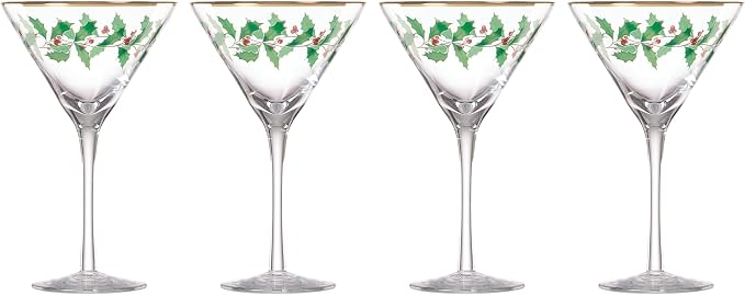 Lenox 893570 Holiday Decal 4-Piece Martini Glass Set, Christmas Dinnerware, Hosting