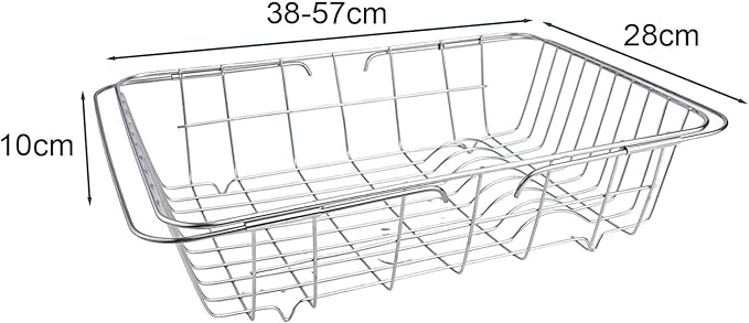 Sink Dish Drying Rack Adjustable Stainless Steel with Non-Slip Rubber Feet Space-Saving Over Sink Design for Kitchen Counter Organization and Utensil Holder(38x28x10cm)
