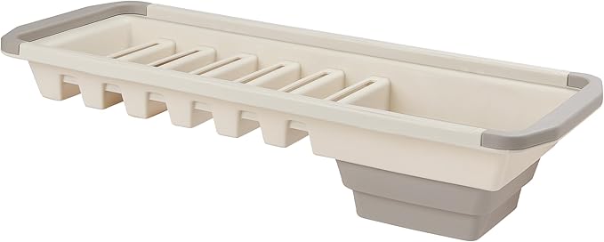 Clorox KeptClean 2-Piece Folding Kitchen Sink Mat and Sink Organizer – Folding Mat for Elevated Drying and Storage, Extending Organizer Dries 6 Plates, Flips to Dry Accessories – Almond Cream