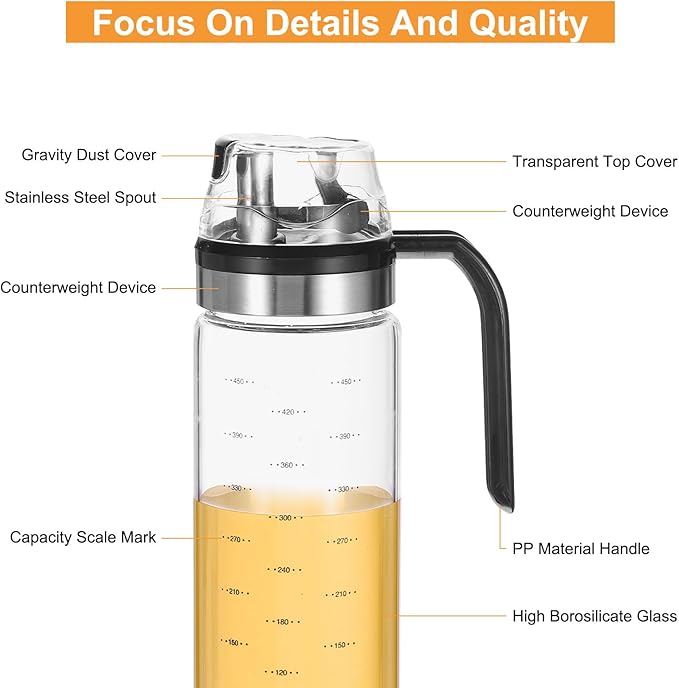 uxcell 2Pcs Oil and Vinegar Dispenser Set, 15oz/450ml Glass Oil Bottle with No Drip Spout, Glass Oil Dispenser with Scale for Kitchen Cooking