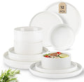 GBHOME Ceramic Dinnerware Sets of 4,Stoneware Plates and Bowls Sets,Chip and Crack Resistant | Dishwasher & Microwave Safe Dishes Set,Scratch Resistant- Service for 4 (12pc)-White
