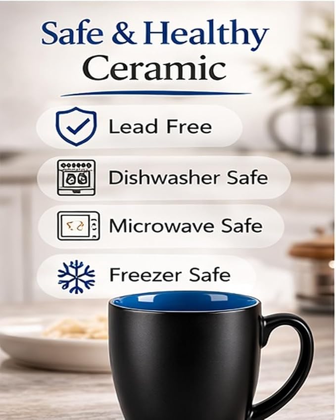 GBhome 16oz Coffee Mugs Set of 6, Large Ceramic Coffee Mugs for Man, Woman, Dad, Mom, Modern Coffee Mugs Set with handle for Tea/Latte/Cappuccino/Milk/Cocoa. Dishwasher&Microwave Safe,Blue