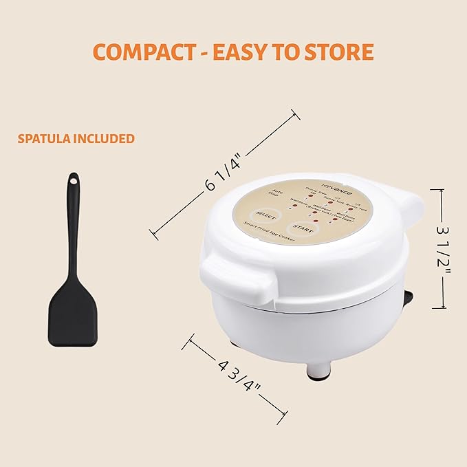 Hyvance Smart Fried Egg Cooker, Automatic Fried Egg Maker for 6 Features like Sunny Side Up, Over Easy, Fully Cooked & More. Auto Power Off, Alarm, Round Shape, Non Stick Coating (White)