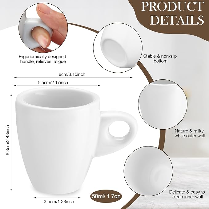 Reallnaive 16 Pcs 1.7 oz Porcelain Espresso Cup Set White Tiny Ceramic Coffee & Tea Mugs for Cafes Offices Homes and Restaurants