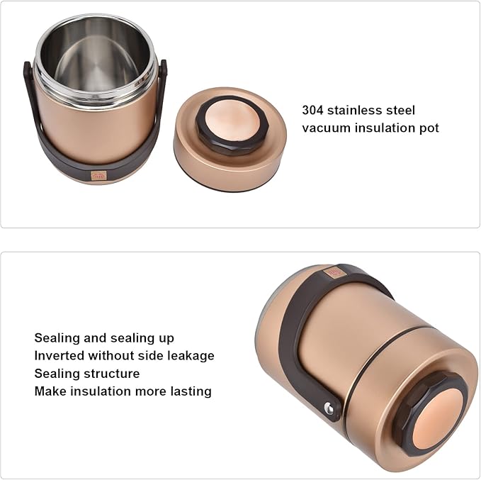 Straight Empty Food Holder Stainless Steel Lunch Box Bento Box Snack Containers Insulation Lunch Box High Capacity 1.5l Stainless Steel Portable Heat Preservation Vacuum Bento Box For Adults(Gold)
