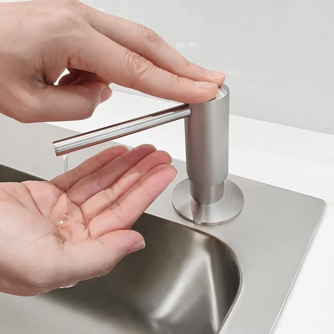 EADOT Brushed Nickel Built in Soap Dispenser for Kitchen Sink with 17 OZ PET Bottle Brass Pump Head Deck Mounted Dish Soap Dispenser