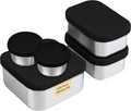 Modaniam Flexibento - Leak proof Stainless Steel Bento Box | Stainless steel Snack Containers | Food Containers with Silicone Lids | Metal Food Containers| Bentobox - Black, 52 Oz Set (set of 5)