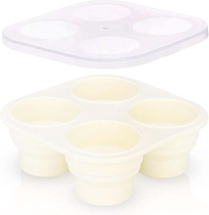Silicone Freezer Tray with Lid - Stackable 2 oz Large Ice Cube Molds for Homemade Purees, Egg Bites, Broth Food Storage - Dishwasher Safe - MILK WHITE