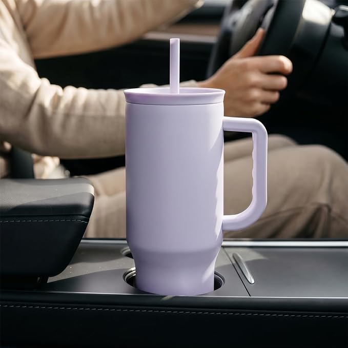 SANDJEST Purple 40oz Tumbler with Handle and Straw, Insulated Stainless Steel Travel Coffee Mug for Women Girls, Gift Idea for Birthday Christmas Mothers Day