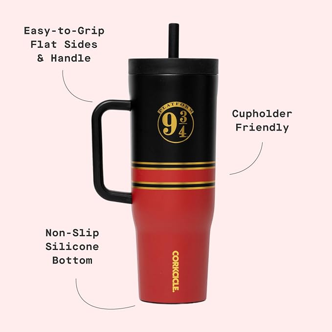 Corkcicle Cruiser Insulated Tumbler with Handle & Straw - Keeps Drinks Ice Cold - Triple-Insulated - Leakproof Travel Mug - BPA-Free - Summer Drinkware Gift - 40 oz, Hogwarts Express