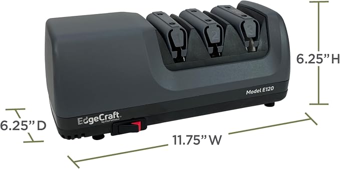 EdgeCraft E120 Electric Knife Sharpeners for 20-Degree Straight and Serrated Knives Diamond Abrasives Precision Angle Control, 3-Stage, Gray