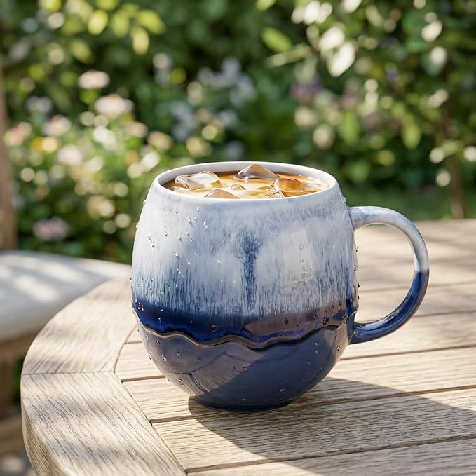Ceramic Coffee Mugs | 16 oz Large Coffee Cups | Lead-Free | Microwave and Dishwasher Safe | Comfortable Handle | Aesthetic Nordic Design for Tea and Latte | Unique Father's Day & Housewarming Gift