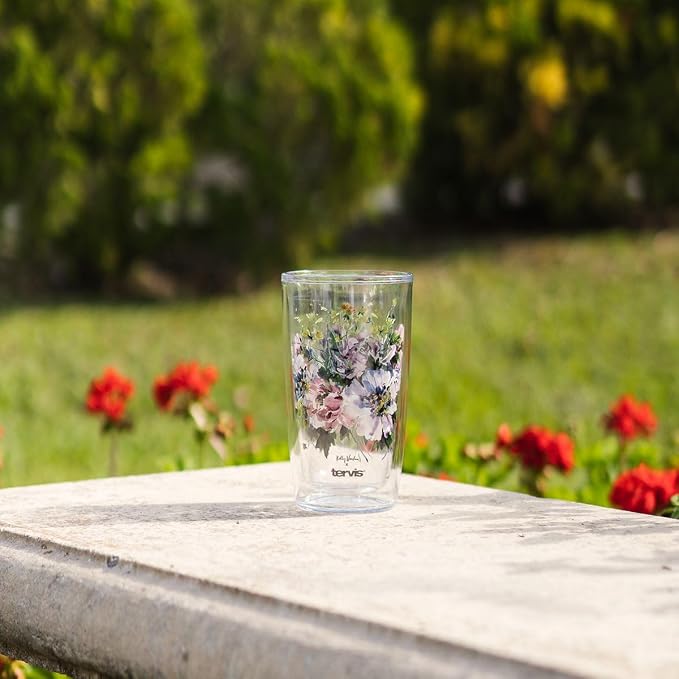 Tervis Kelly Ventura Floral Vista Crystal Collection Peony Cluster Made in USA Double Walled Insulated Tumbler Travel Cup Keeps Drinks Cold & Hot, 16oz, Peony Cluster