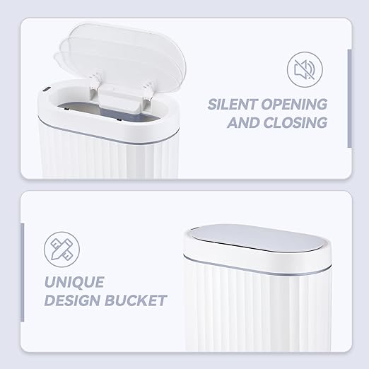 ELPHECO Bathroom Trash can Motion Sensor, Automatic Garbage can, Slim Plastic Smart Trash Bin with Lid, Commercial Intelligent Wastebaskets for Bedroom, Bathroom, Office, White Grey