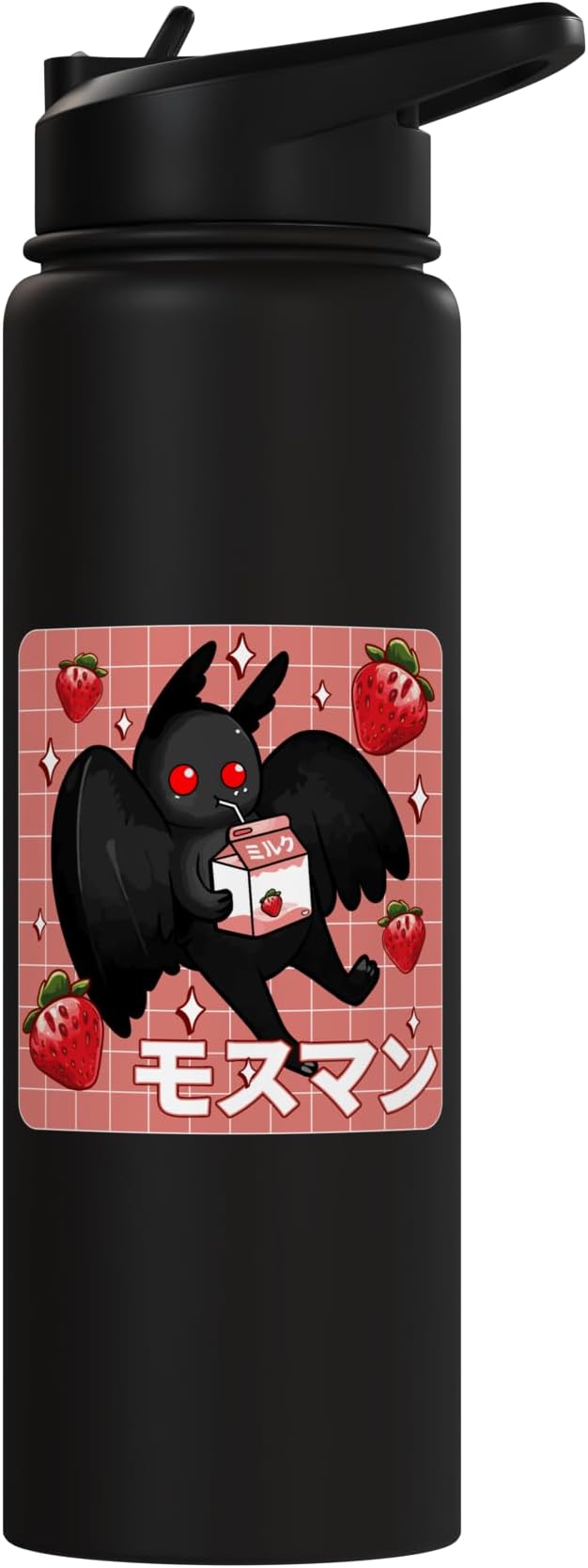 Cryptid Mothman Lover Kawaii Strawberry Milk Shake Carton Stainless Steel Insulated Water Bottle