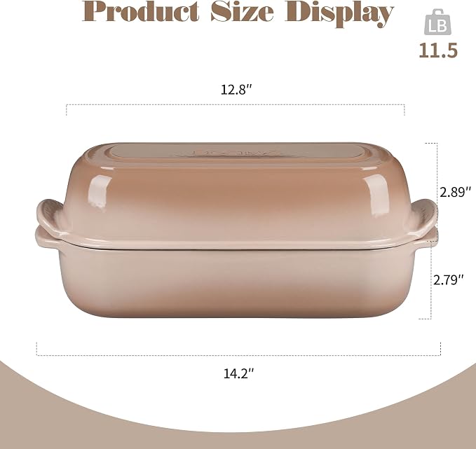 EDGING CASTING Enameled Cast Iron Loaf Pan with Lid, Bread pan, Dutch Oven Bread pan for Homemade Sourdough Bread Baking, 12.5x5.5 inch, 5qt, Mocha
