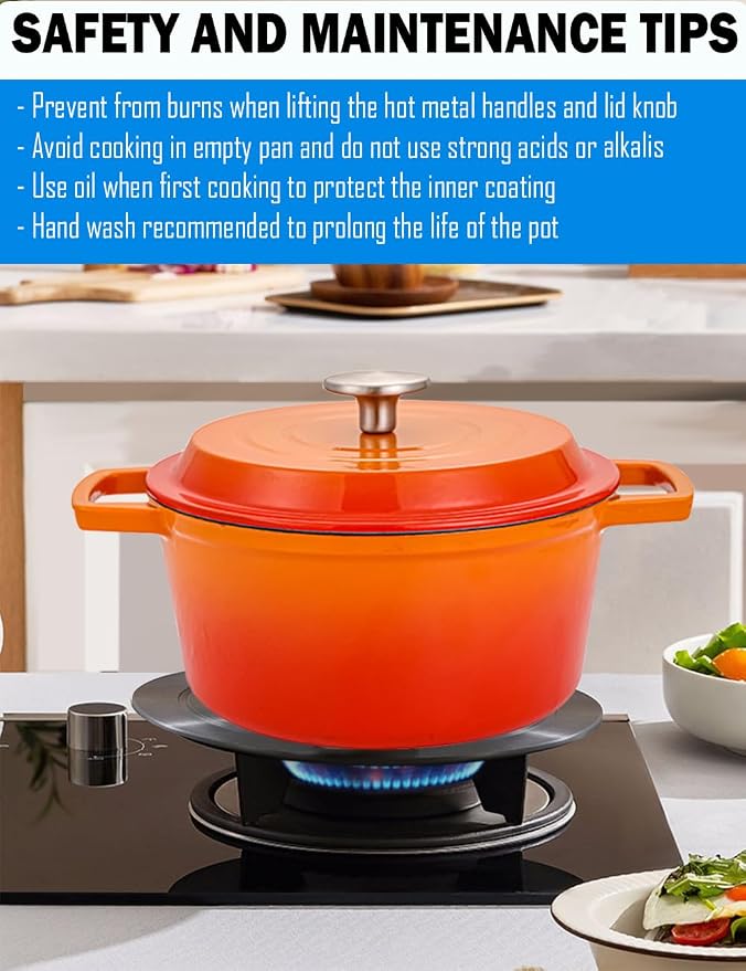 4.2 Quart Cast Iron Dutch Oven with Lid - Enameled Non-Stick Interior, Oven Safe to 500°F, Multi-Stovetop Compatible – Flame
