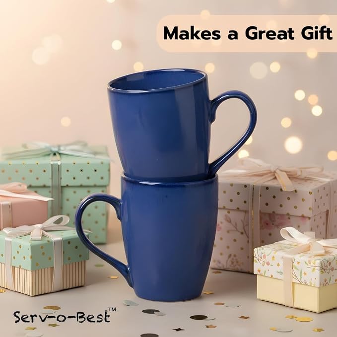 Servo Best Blue Coffee Mugs 12 oz, Set of 6 Blue Radiant Ceramic Mugs - Lead & Toxic Free, Dishwasher & Microwave Safe, Perfect for Home & Office Use