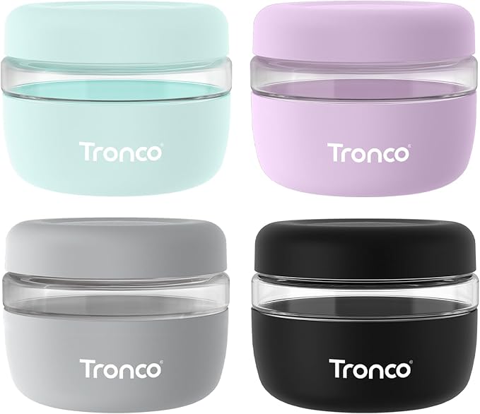 Tronco 16 oz Glass Food Storage & Lunch Bowl Containers with Airtight Lids | Leak & Spill Proof Meal Prep Container & Food Storage Jar for Lunch, Salad, Oats, Soup, BPA-Free, Microwave & Dishwasher Safe