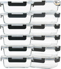 GULFLIN 12 Pack 22oz Glass Meal Prep Containers, Food Storage Containers with Lids, Air-Tight, Leak-Resistant, Freezer to Microwave Safe - Grey Set