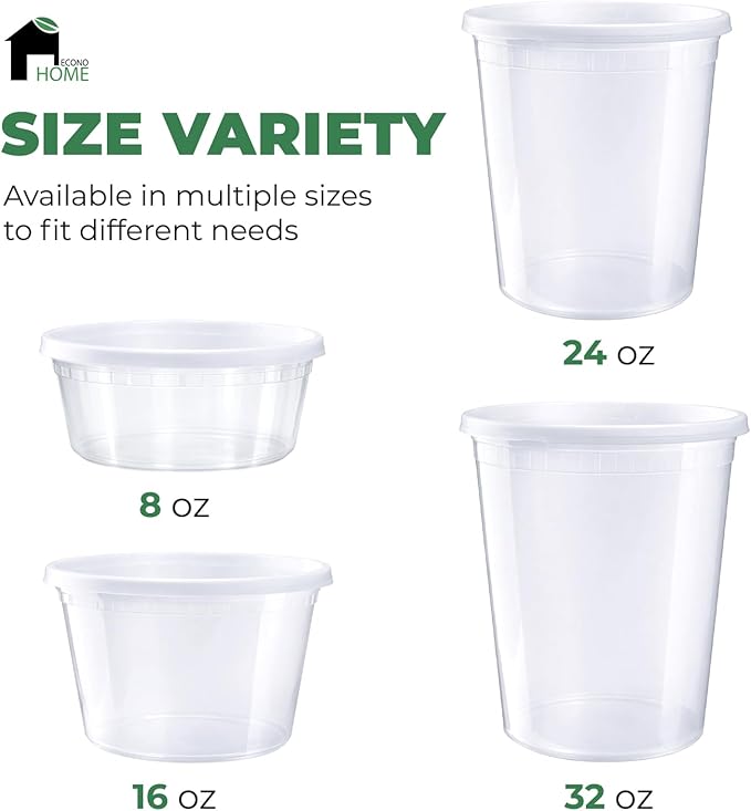 EconoHome Deli Containers with Lids 72 Pack – 24x8oz, 24x16oz, 24x32oz – BPA-Free, Microwave & Freezer Safe Clear Plastic Food Storage Containers for Meal Prep, Soups, Sauces & Leftovers