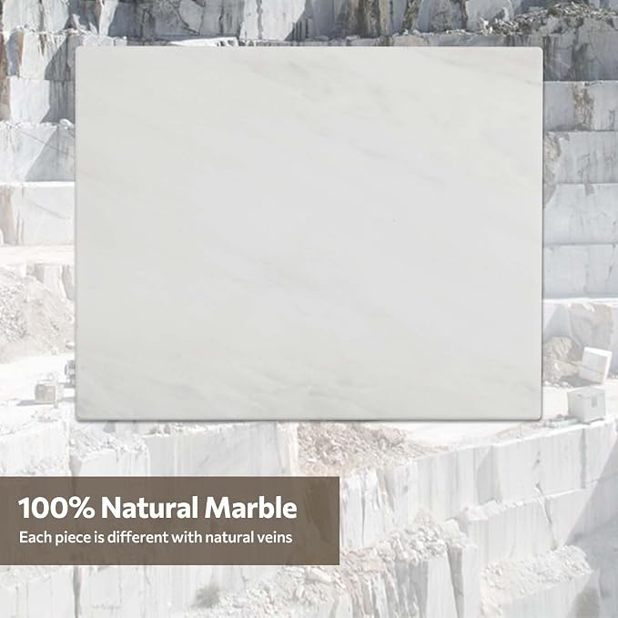 White Marble Cutting Board for Kitchen, 16 x 20 Inch Stone Cutting Board, Marble Pastry Board for Baking Dough Chocolate Cheese & Charcuterie, Marble Slab Wedding Gift