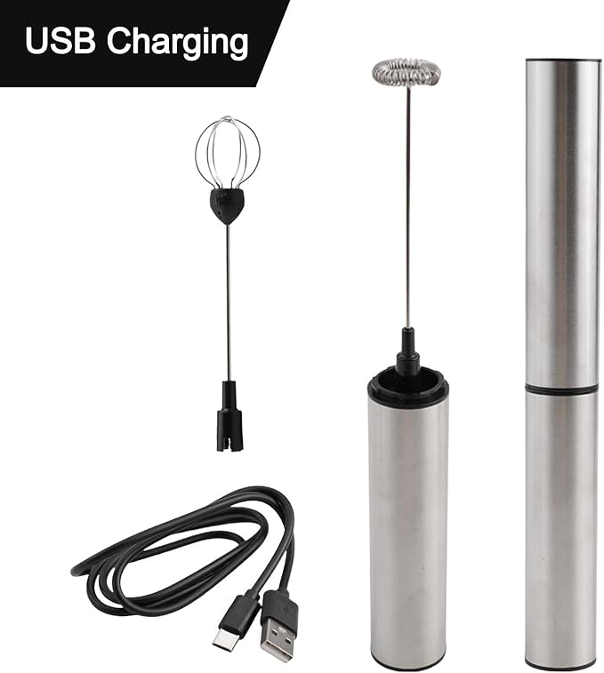 USB Electric Milk Frother Handheld Stainless Steel Foam Maker with Two-Speed 11000/13000RPM Rechargeable 800mAh Battery