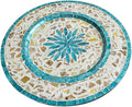 13 Inch Mother of Pearl Shell Placemat Plate – Large Round Decorative Heat for Table or Kitchen, Cabinet, Tabletop (Blue Leaf, 13 Inch)