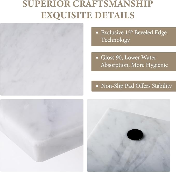 Koville Italian Carrara Marble Cutting Board for Kitchen, 16x12inch Large Hand Crafted Marble Slab for Cheese, Charcuterie, Pastry Board - Wedding Gift, House Warming Gift
