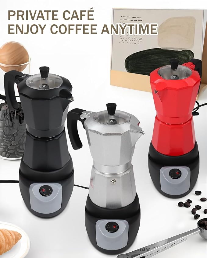 Electric Moka Pot with Detachable Base Aluminum Electric Espresso Maker 10oz 6 Cup 300ml Silver Espresso Coffee Maker Italian Coffee Stovetop Espresso Maker Kitchen Home 110V