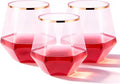 Goodluck 40 PCS Diamond Stemless Plastic Pink Wine Whiskey Glasses, 12 Oz Disposable Cocktail Glasses, Suitable for Weddings, Birthday Parties, Family Gatherings, Bars, etc (Rose Gold rimmed cups)
