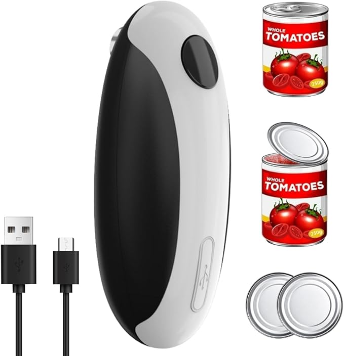Electric Can Opener, Automatic Handheld Jar with Safe Cut, Rechargeable Bottle Kitchen Tool, Easy to Use for Seniors Adults