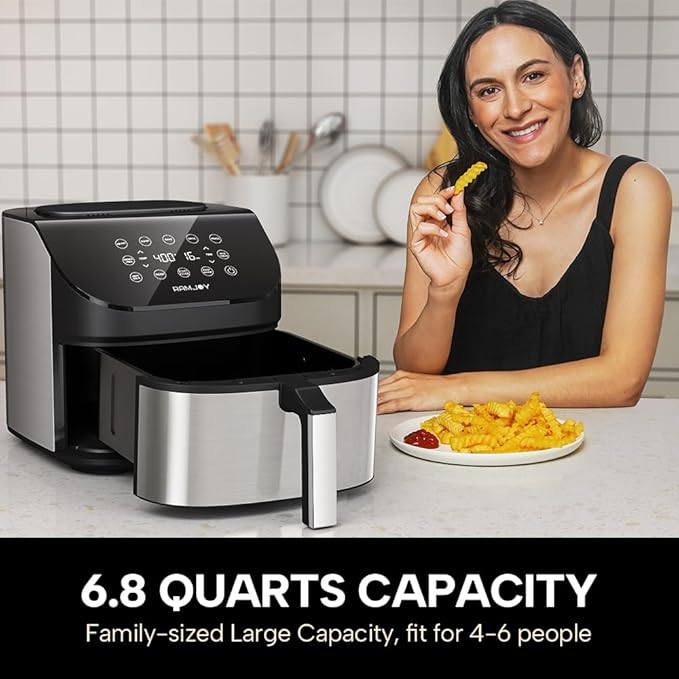 RAMJOY Air Fryer 6.8 Quarts, 10-in-1 Functions, Air Fry, Roast, Bake, Broil, Dehydrate, Large & Compact Air Fryers, Nonstick & Dishwasher-Safe Airfryer Basket, Stainless Steel Air Fryer, Easy to Use