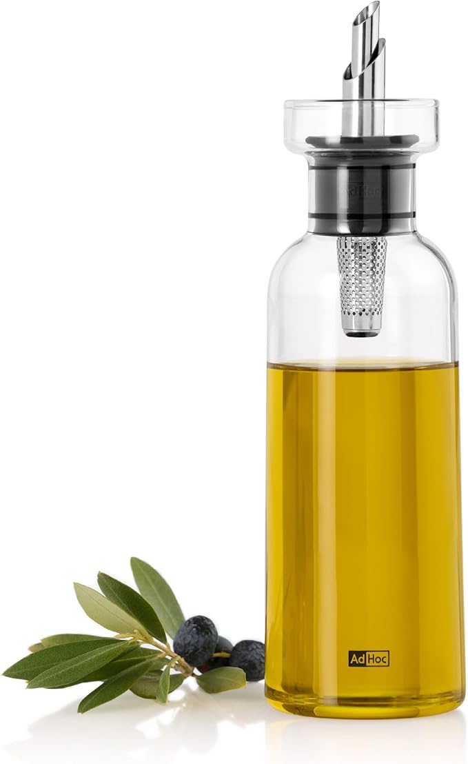 AdHoc AromaPour - Oil & Vinegar Dispenser - No-Drip Liquid Bottle for Kitchen - Airtight Design with Stainless Steel Filter - Offers Healthy & Fresh Flavor - Dispenser Set