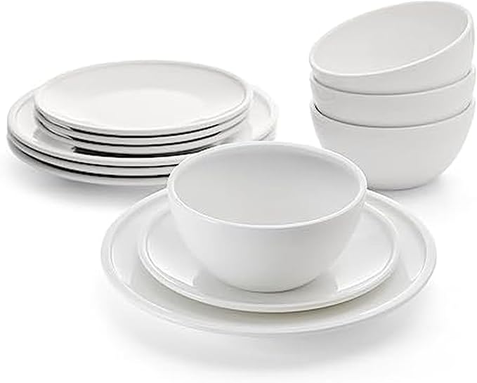Mikasa Colter Bone China Lightweight Chip Resistant 12 Piece Dinnerware Set, Service for 4, White