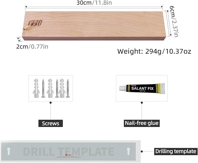 FINDKING Maple Wood Magnetic Knife Strip, Wall Mounted Wooden Knife Holder with Strong Magnets for Kitchen Organization, 12 Inch Beige, Without Knives