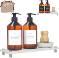 FINESSY Modern Hand and Dish Soap Dispenser Set for Kitchen Counter with Tray and Bamboo Brush, Kitchen Soap Dispenser Set with Tray Refillable Dual Containers Also for Dishwashing Liquid and Lotion