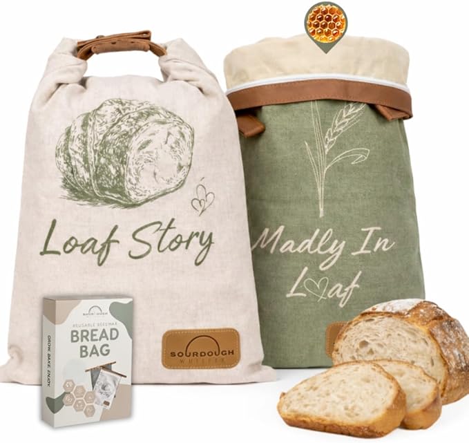 LOAF STORY Double Lock Reusable Beeswax Bread Bags, Featuring Wide Comfort Zipper and Roll-Top Hook-and-Loop Closure, Fully Open XL Airtight Storage for Freezer and Fridge, Gift for Bakers, 2 Pack