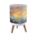 Trash Can with Lid Luxury abstract fluid art painting alcohol ink technique mixture black Press Top Round Small Garbage Bin with Wooden Legs Waste Basket for Kitchen Bedroom Nursery 7L/1.8 Gallon