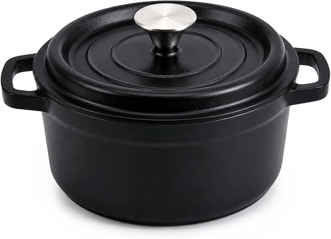 Enameled Cast Iron Dutch Oven with Lid, 3.3 QT Round Dutch Oven Pot, Matte Black Small Dutch Oven for Soup, Stew, Braising & Baking, Oven Safe to 500°F, Works on Induction, Gas & Electric