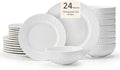 KINGSTONE Dinnerware Sets, 24-Piece Matte Marble Pattern Premium Porcelain dishes set, Plates and Bowls Sets for 8, Place Setting with Dinner Plate, Salad Plate, Pasta Bowl (White)