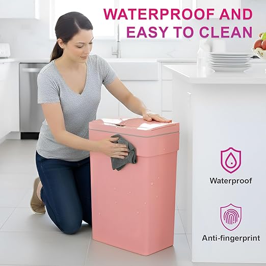 PayLessHere 13 Gallon 50 L Trash Can with Lid Plastic Kitchen Trash Bin Automatic Touch Free Motion Sensor Trash Can (4, Pink)