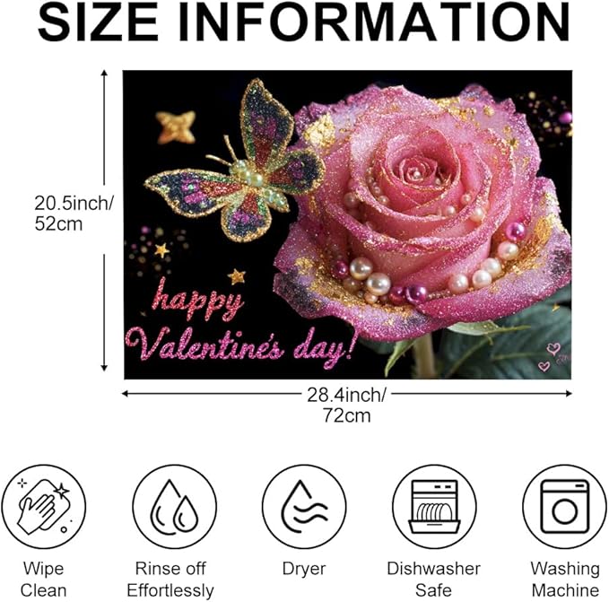 Stove Top Cover for Electric Stove 28.4 x 20.5 Inch Non Slip Stove Mat Oil Proof Valentine Rose Glass Cooktop Protector Kitchen Counter Mat
