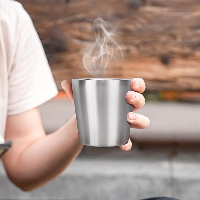 Beasea Stainless Steel Cups 6 oz, 4 Pack Small Stainless Steel Tumbler Bulk Stackable Insulated Mini Cups for Drinking Double Wall Metal Glasses Tin Cups for Home Restaurant Office Party Camping
